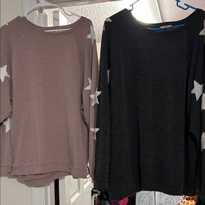 2 Star Patterned Sweaters  - Black and Mauve —GENTLY USED!